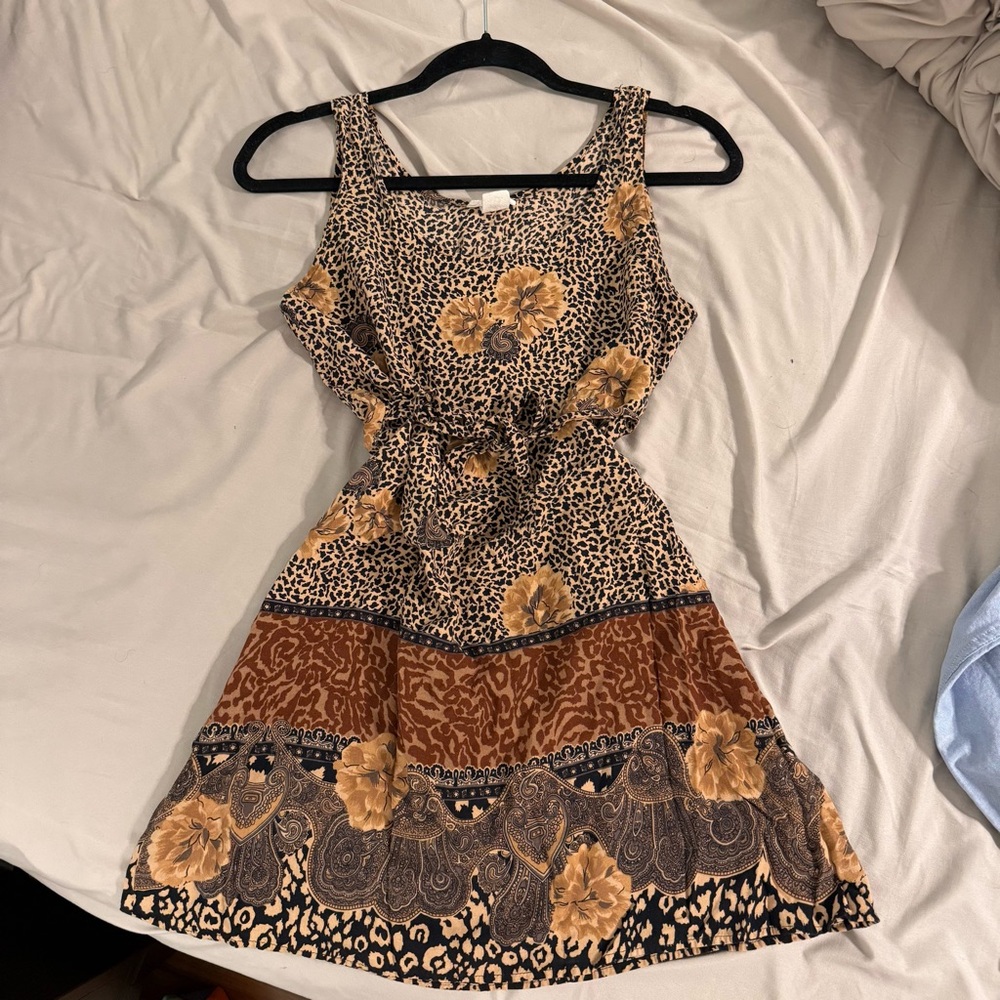 Vintage Connie Choi Floral Leopard Print Mini Dress Vtg